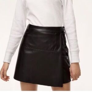 Aritzia Wilfred Free Spurlock Faux Leather Wrap Mini Skirt — Olive Green/Gray